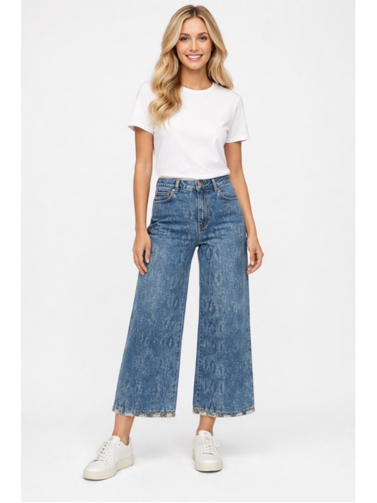 Judy Blue Denim - Judy Blue "SNEAKY SNAKE" Print Ankle Wide Leg Jeans Size 11/30